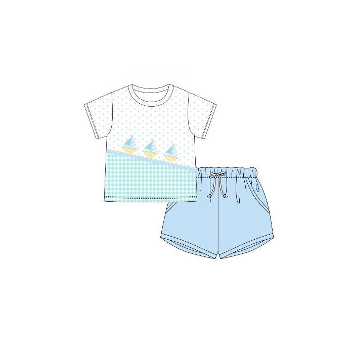 Sailboat plaid top matching shorts boy summer outfit preorder