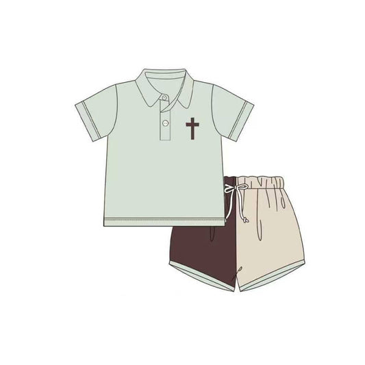 Easter corss top matching shorts boys summer outfit preorder