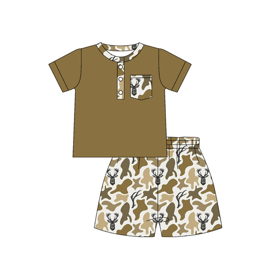 Deer pocket top matching shorts boys summer outfit preorder