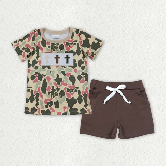 Easter cross camo shirt matching  shorts boys summer outfit
