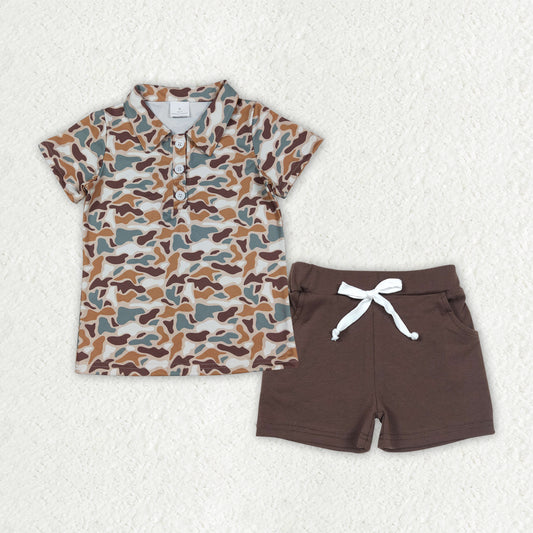 Camo shirt matching  shorts boys summer outfit