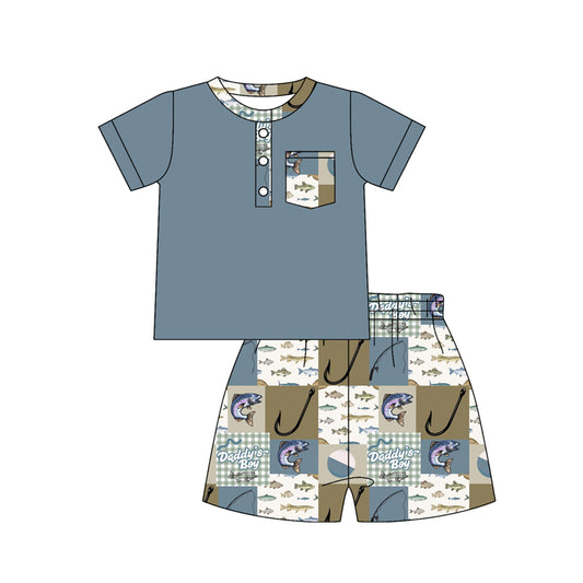 Fishing pocket top matching shorts boy summer outfit preorder