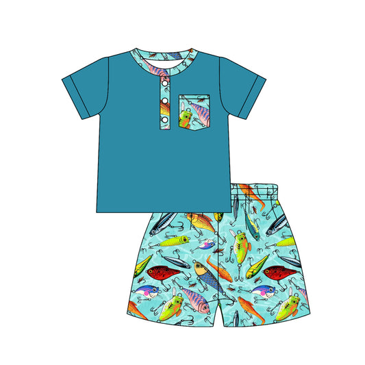 Fishing pocket top matching shorts boy summer outfit preorder