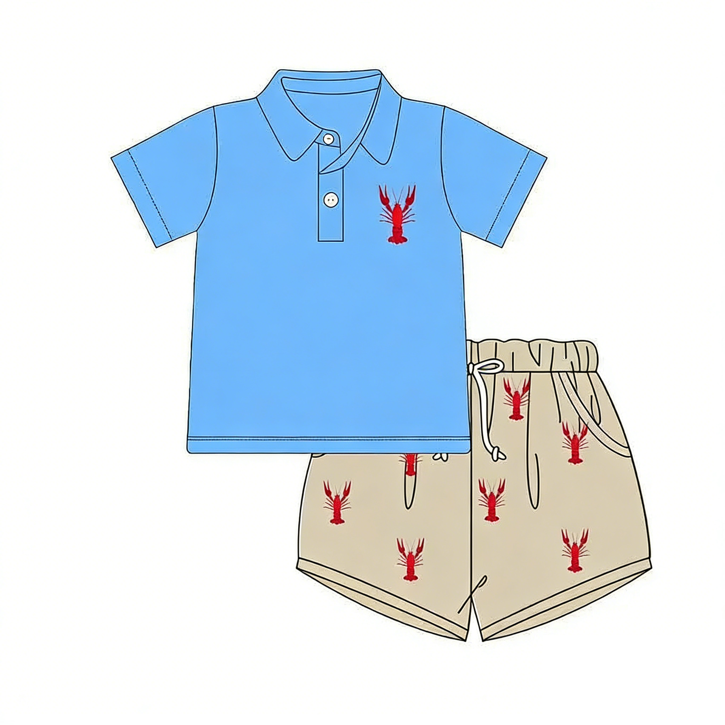 Crawfish top matching shorts boys summer outfit preorder