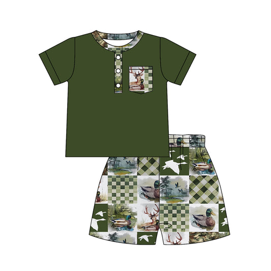 Deer duck pocket top matching shorts boy summer outfit preorder