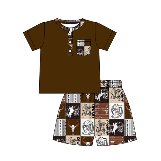 Cowboy pocket top matching shorts boy summer outfit preorder