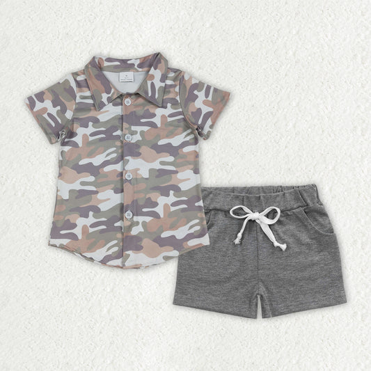 Baby boy camo t-shirt grey shorts summer outfit
