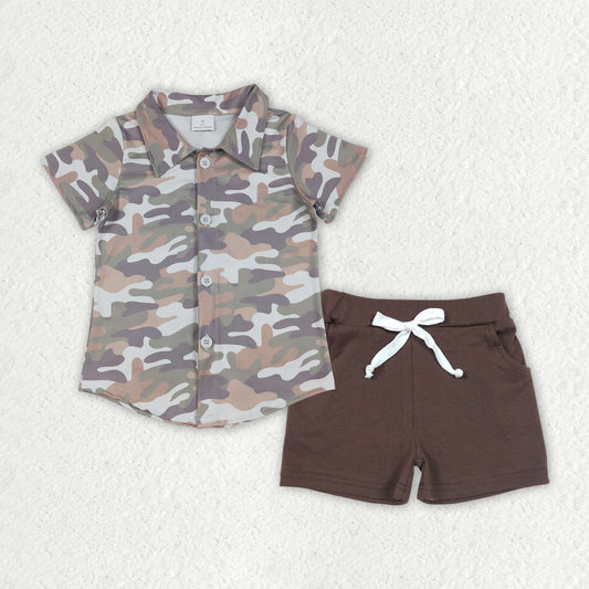 Baby boy camo t-shirt brown shorts summer outfit