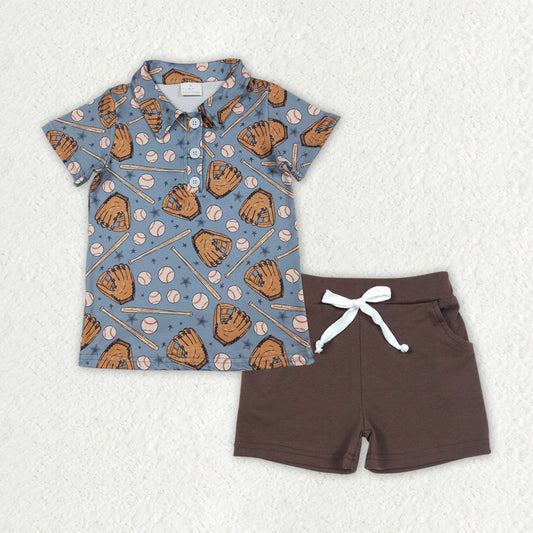 Baby boy baseball t-shirt brown shorts summer outfit
