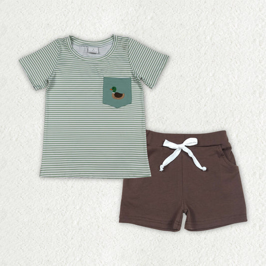 Baby boy duck t-shirt brown shorts summer outfit