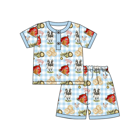 Farm animal tractor top matching shorts boy summer outfit preorder