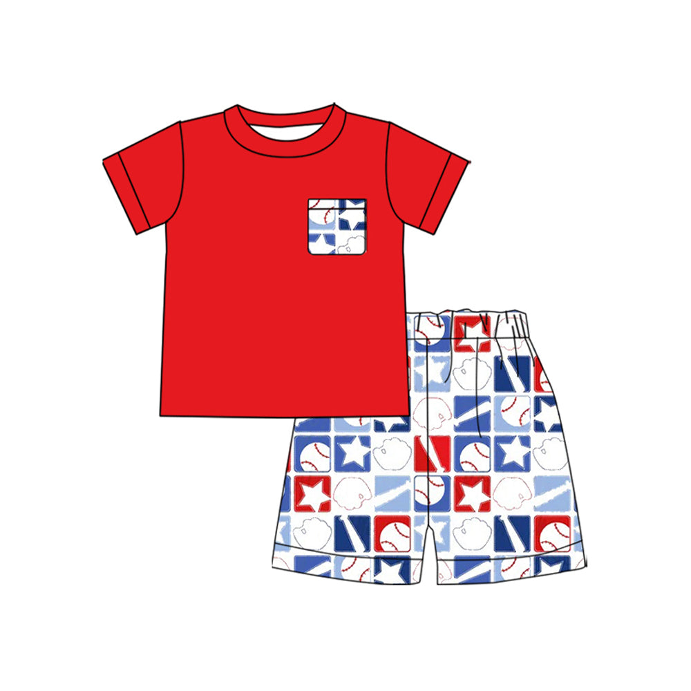 Baseball pocket top matching shorts boys summer outfit preorder