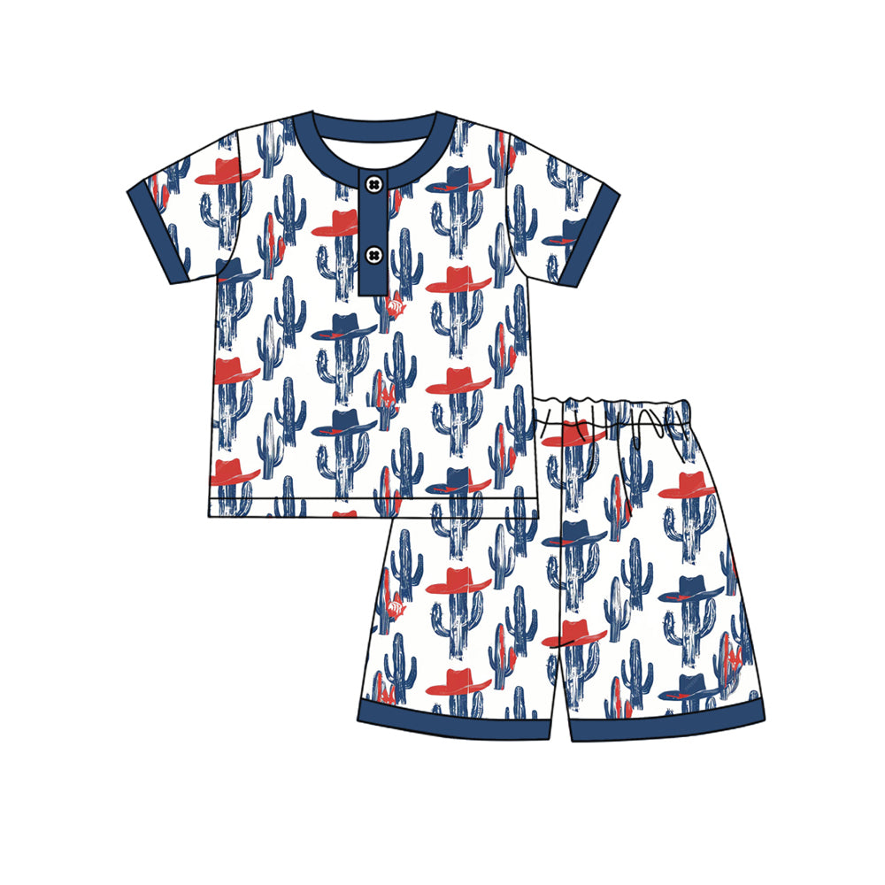 Western cactus top matching shorts boys summer outfit preorder