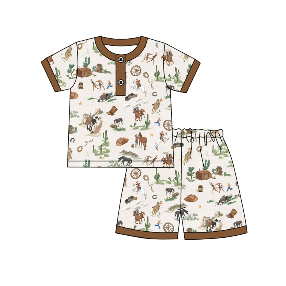 Western cowboy top matching shorts boys summer outfit preorder