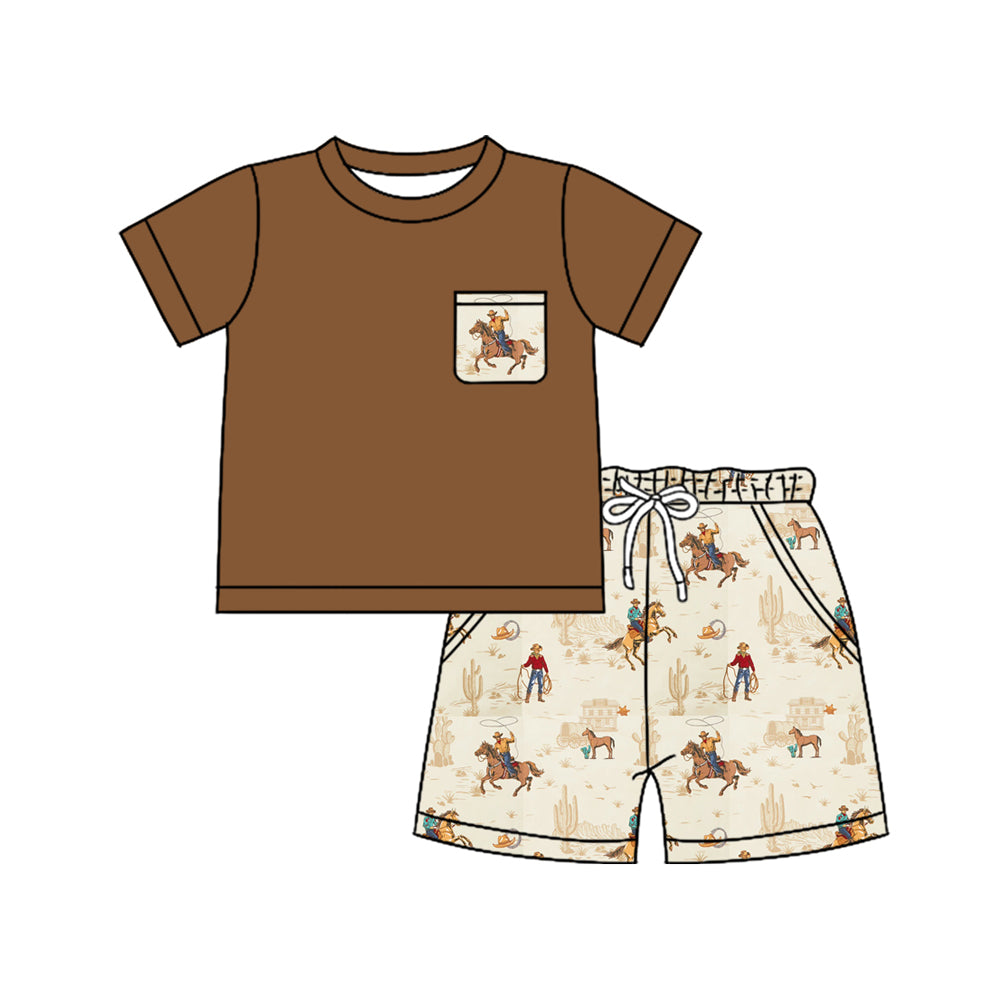Western cowboy pocket top matching shorts boys summer outfit preorder