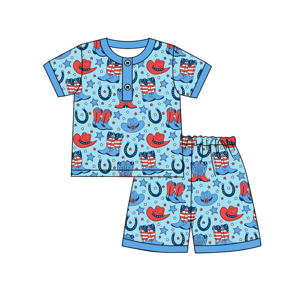 Western cowboy  july 4th top matching shorts boys summer outfit preorder