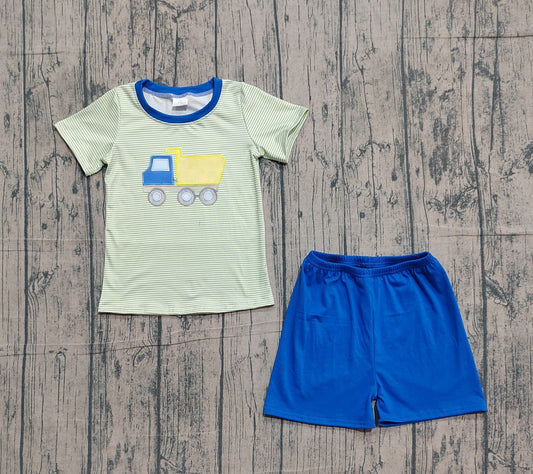 Construction top matching shorts boy summer embroidery outfit preorder