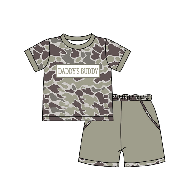 Daddys buddy dark grey camo top matching shorts boy summer outfit preorder