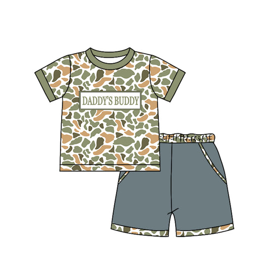 Daddys buddy green orange camo top matching shorts boy summer outfit preorder