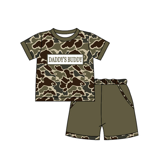 Daddys buddy dark brown camo top matching shorts boy summer outfit preorder