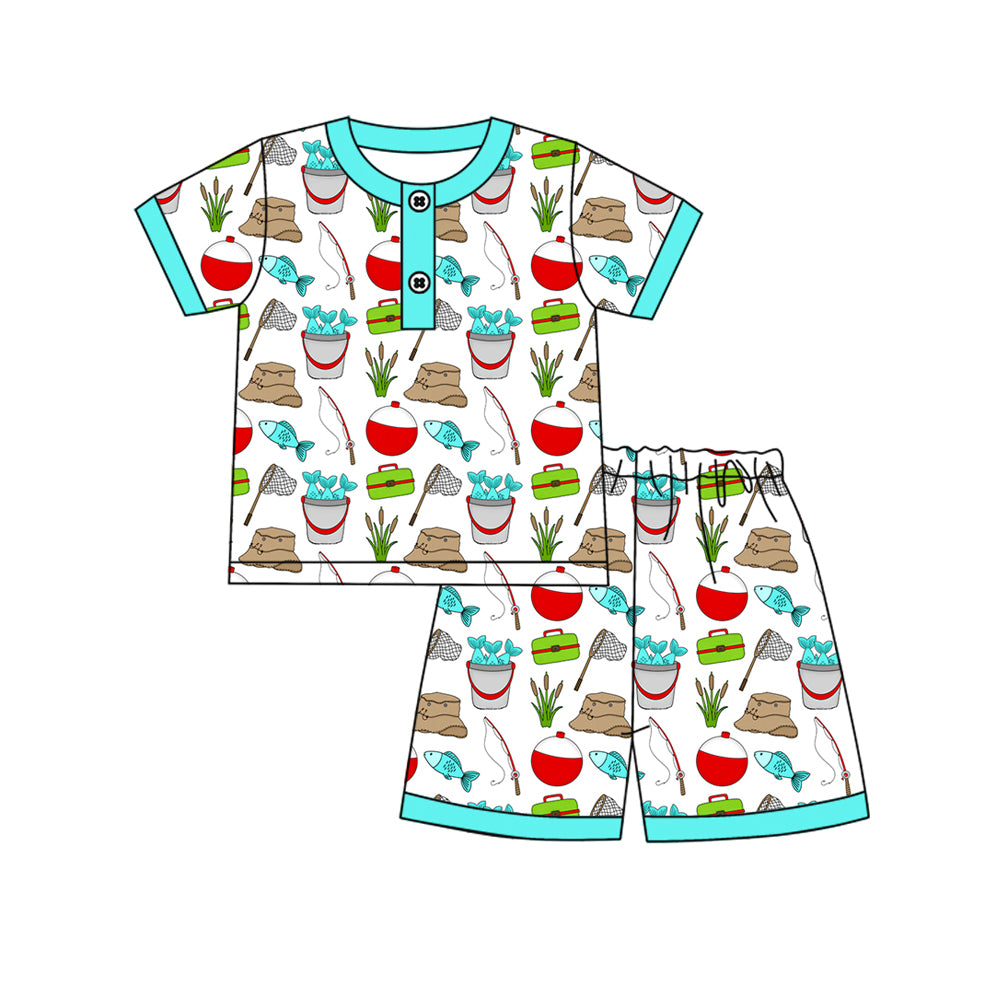 Fishing top matching shorts boy pajama set preorder