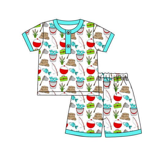 Fishing top matching shorts boy pajama set preorder