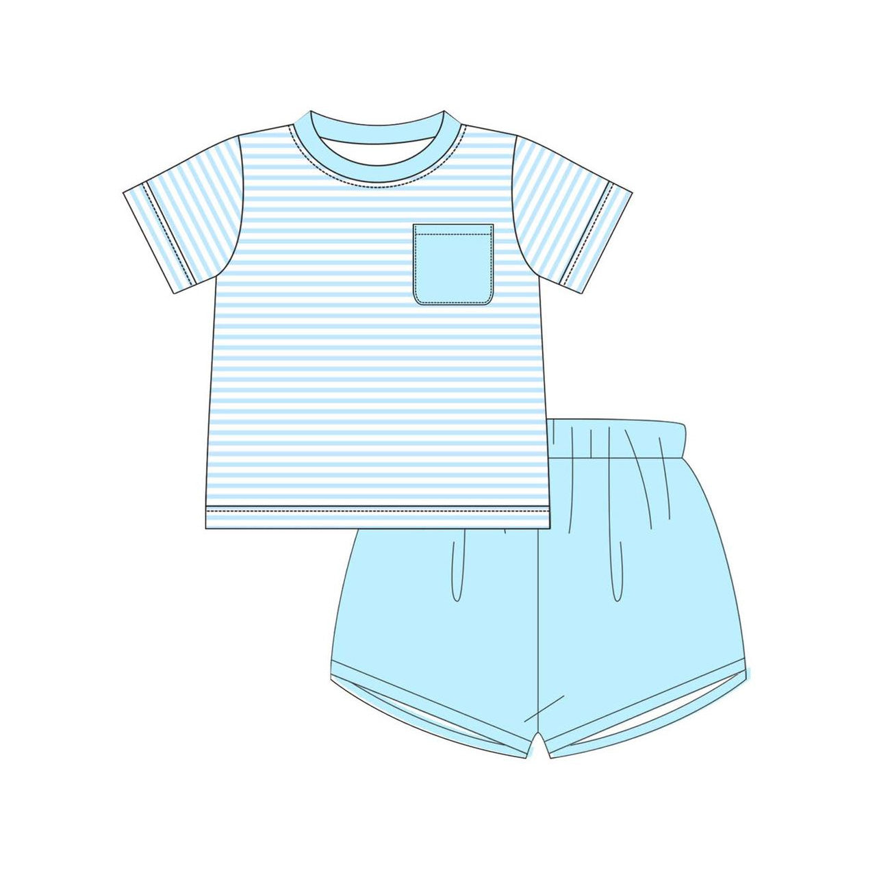 Blue stripes design boy summer outfit preorder