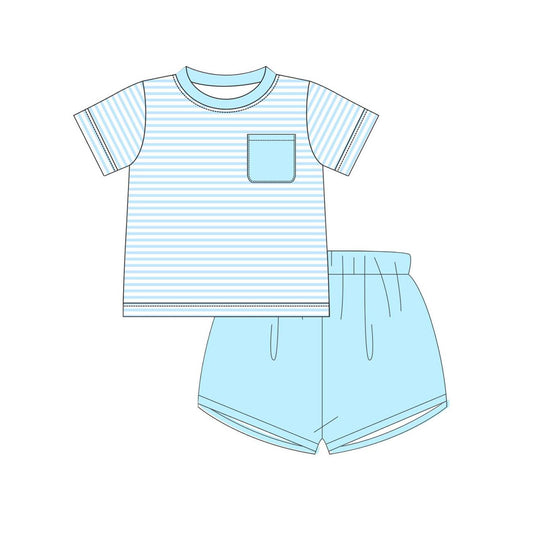 Blue stripes design boy summer outfit preorder