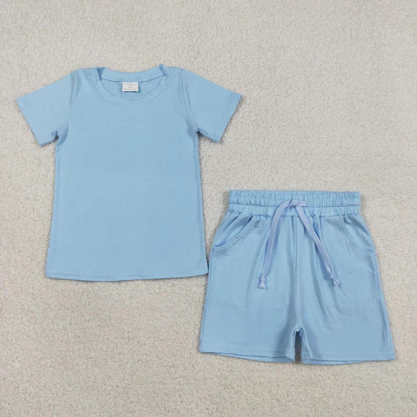 Navy top matching plaid shorts boy summer outfit