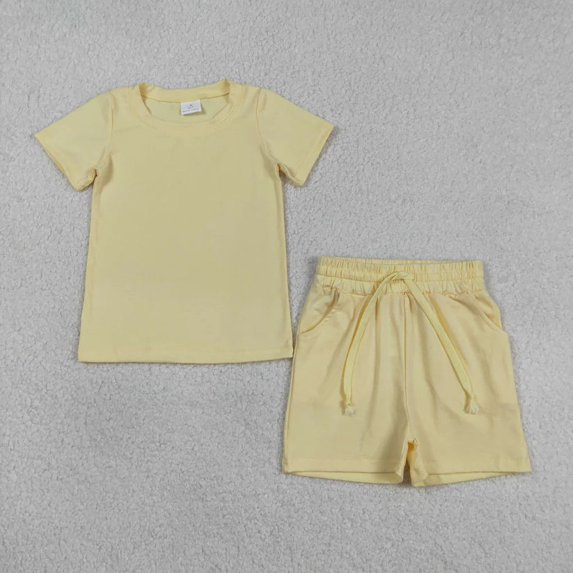 Solid color cotton top matching shorts boy summer outfit