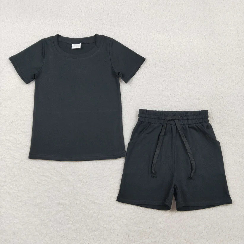 Solid color cotton top matching shorts boy summer outfit