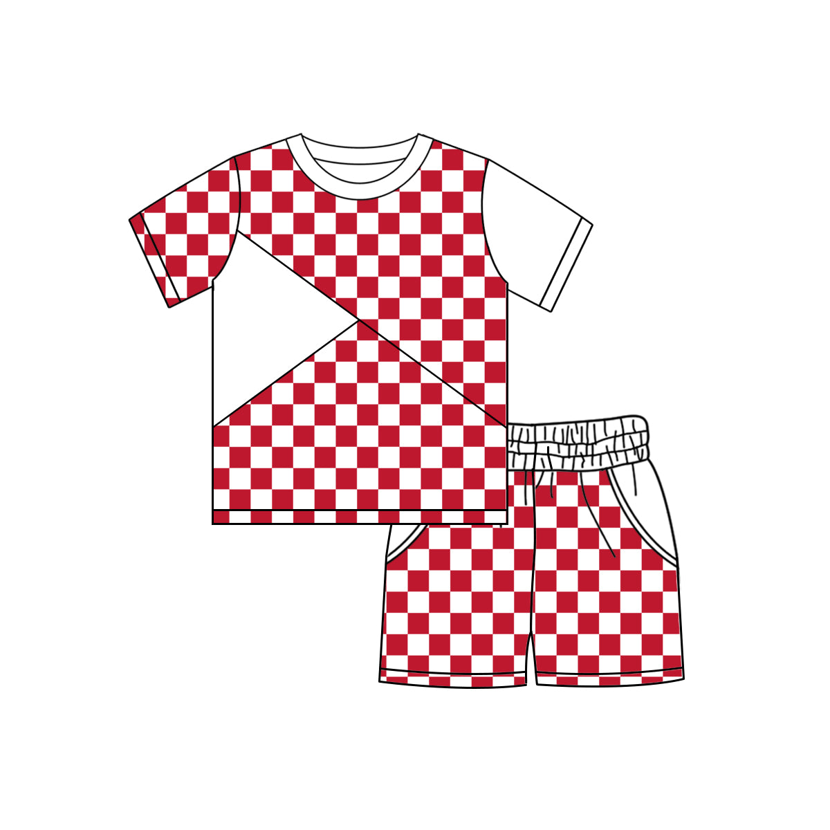 Red plaid boy summer outfit preorder