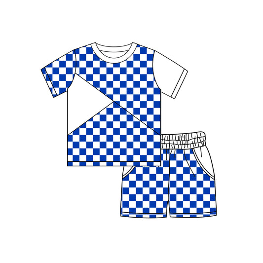 Blue plaid boy summer outfit preorder