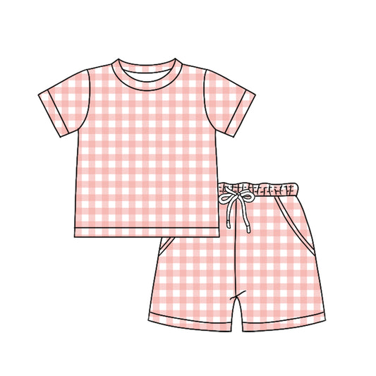Pink plaid boy summer outfit preorder