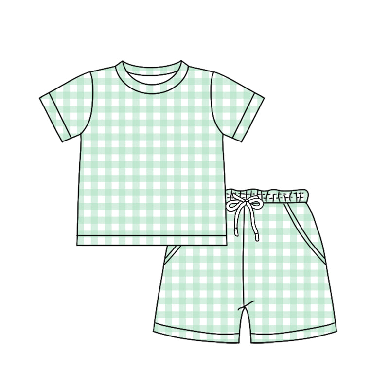Green plaid boy summer outfit preorder