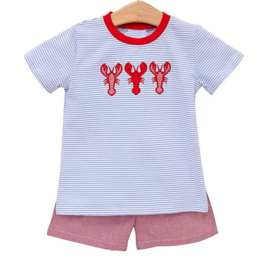Crawfish print toddle boy summer outfit preorder