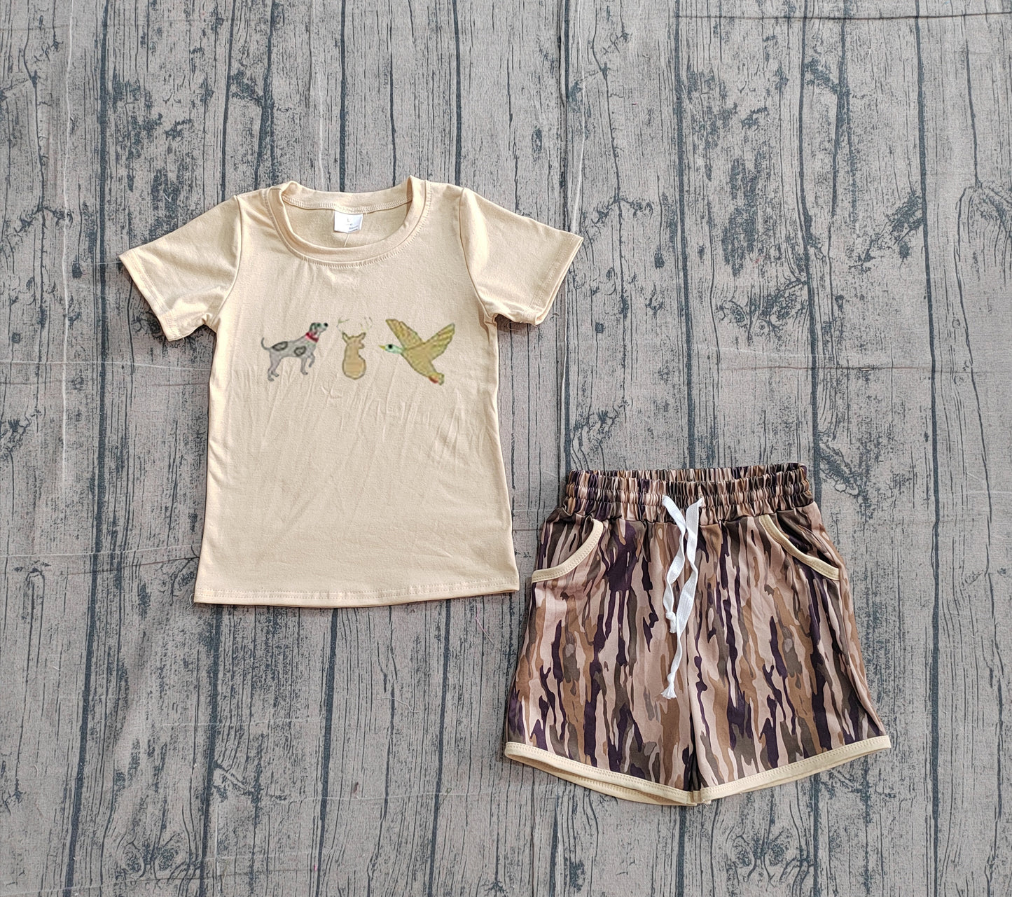 Embroidery Deer duck dog top matching shorts boy summer outfit preorder