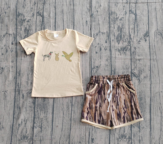 Embroidery Deer duck dog top matching shorts boy summer outfit preorder