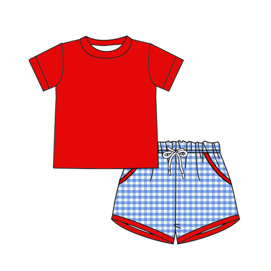 Red short sleeve top matching shorts boy summer outfit preorder