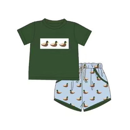 Mallard duck short sleeve top matching shorts boy summer outfit preorder