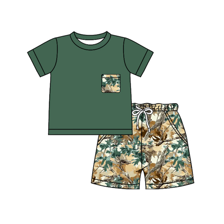 Green pocket top matching shorts boy summer outfit preorder