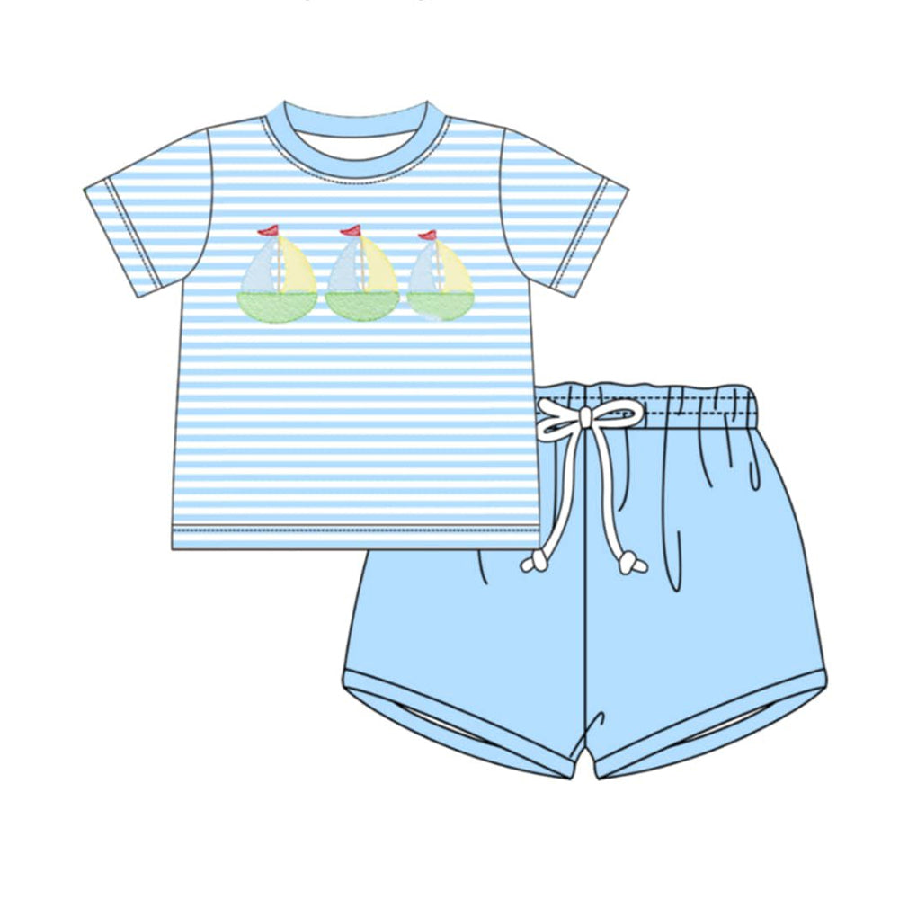 Sailboat top matching shorts boy summer outfit preorder
