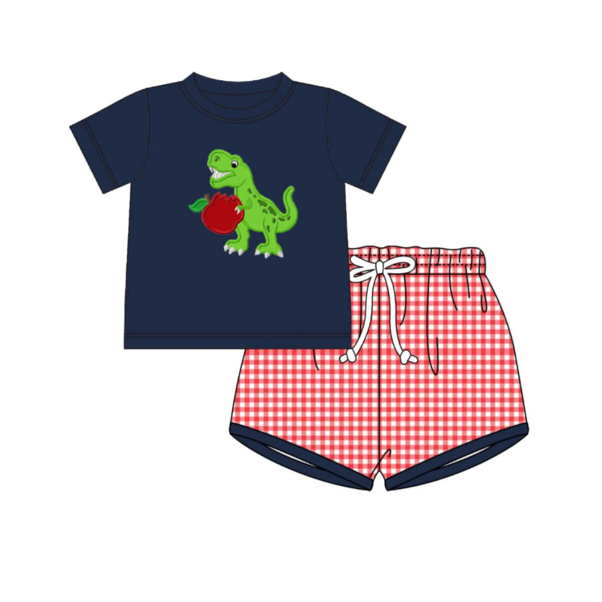 Back to school dinosaur apple top matching shorts boy summer outfit preorder