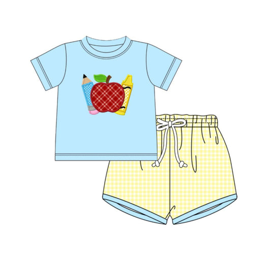 Back to school apple top matching shorts boy summer outfit preorder