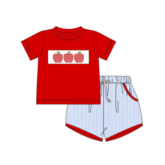 Back to school apple top matching shorts boy summer outfit preorder