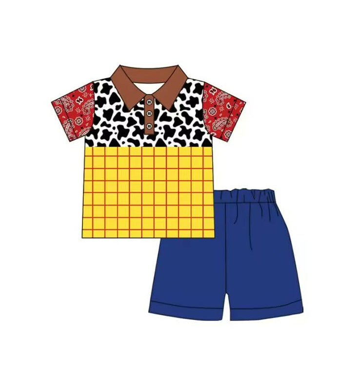 Cow print short sleeve top matching shorts boy summer outfit preorder