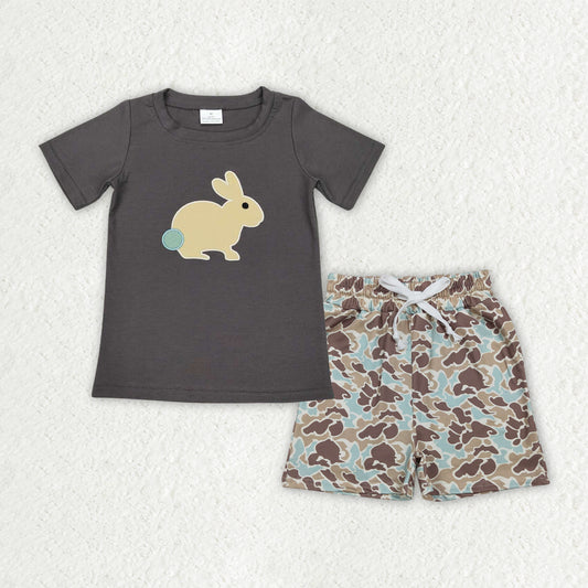 Embroidery bunny easter top matching shorts baby boy summer outfit