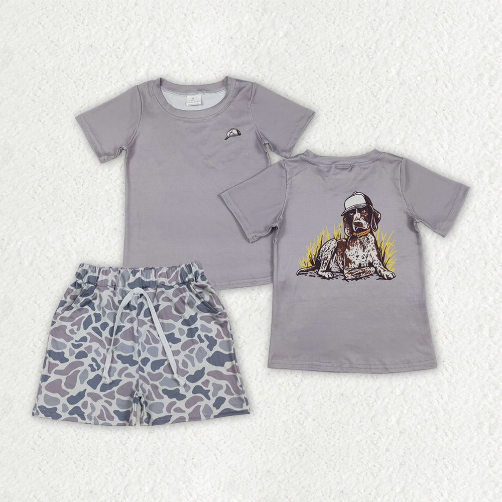 Hunting dog top matching shorts baby boy summer outfit