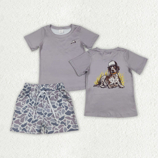 Hunting dog top matching shorts baby boy summer outfit