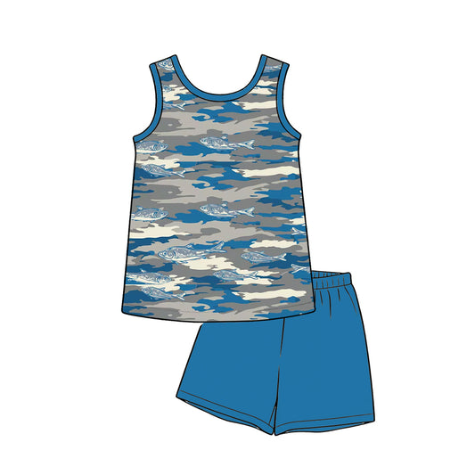 Camo print top matching shorts boy summer outfit preorder